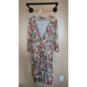 Peruvian Connection 3/4 sleeve v neck floral dress women's size large
